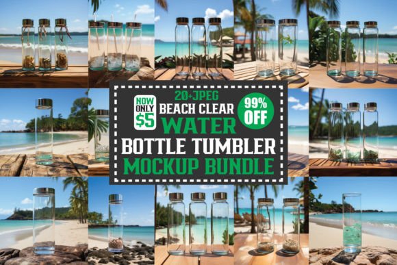 Beach Clear Water Bottle Mockups Bundle for Product Mockups