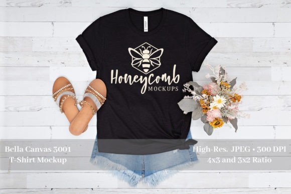 Bella Canvas 3001 Heather Black Mockup for Graphics and Product Mockups