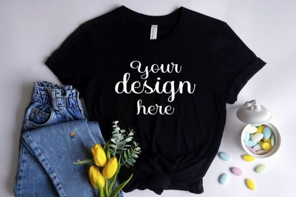 Bella Canvas Easter Mockup Black Shirt for Graphics and Product Mockups