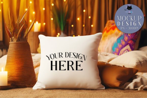Boho Mockup Design White Pillow Mockup for Graphics and Product Mockups