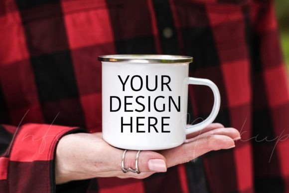 Camping Enamel Mug Mockup in Hands - Graphics for Mugs Amp