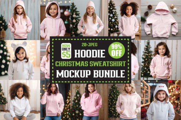 Christmas Girl Hoodie Free Mockup Bundle for Branding and Graphics