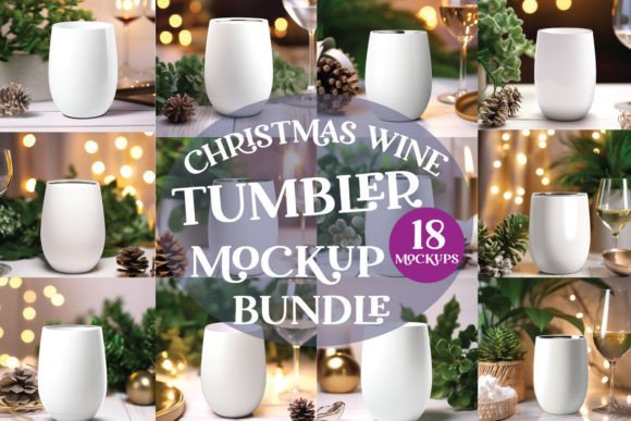 Christmas Wine Tumbler Mockup Bundle for Graphics and Christmas Amp