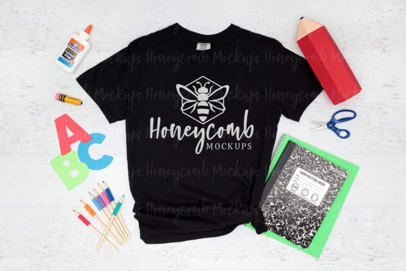Comfort Colors Black 1717 Teacher Mockup for Product Mockups and Graphics
