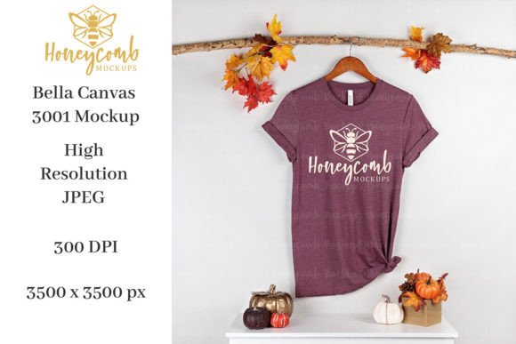 Fall BC3001 Heather Maroon Shirt Mockup