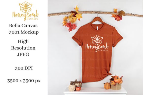Fall Bella Canvas 3001 Autumn Mockup for Product Mockups and Graphics