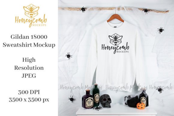Halloween Gildan 18000 White Mockup for Product Mockups and Graphics