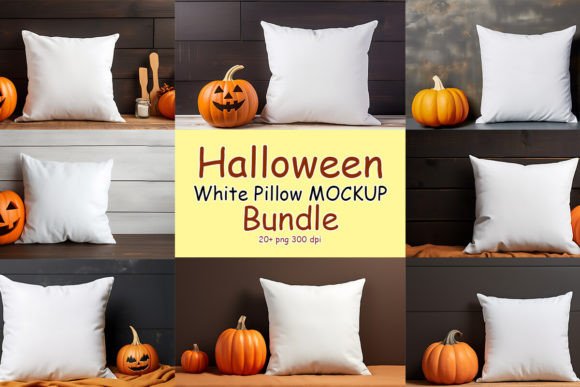 Halloween Pillow Mockup Bundle for Graphics and Pillows Amp