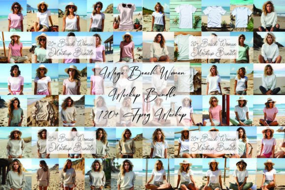 Mega Beach Woman Mockup Bundle for Product Mockups and Graphics