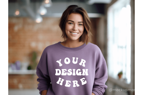 Purple Crewneck Sweater Model Mockup for Product Mockups and Graphics
