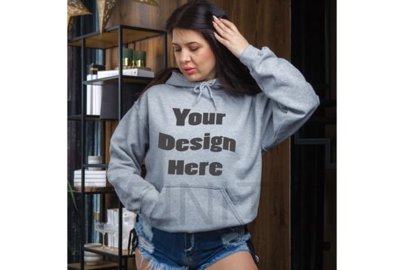 Sport Grey Hoodie Mockup Gildan 18500 for Product Mockups and Graphics