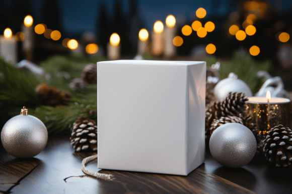 Square Box Present Mockup - Christmas Amp Graphics
