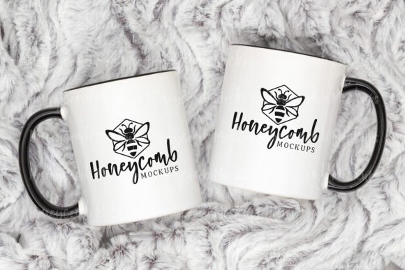 Two 11oz Black Accent Mugs Mockup for Graphics and Mugs Amp