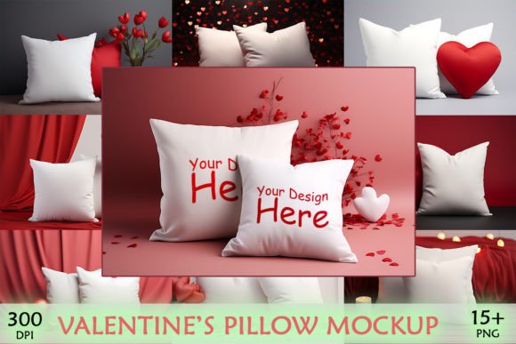 Valentine Pillow Mockup Bundle for Crafts and Graphics
