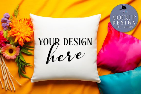 White Pillow Boho Styled Mockup for Product Mockups and Graphics