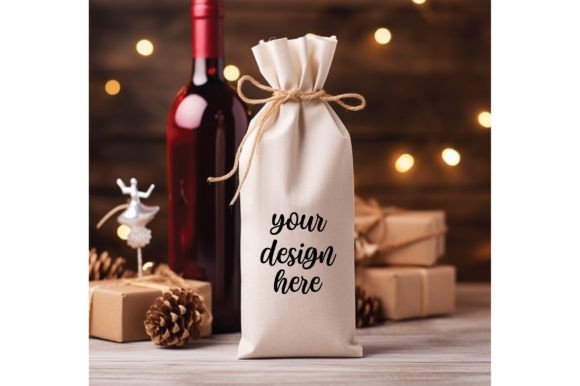 Wine Gift Bag Christmas Mockup 2 for Graphics and Bags Amp
